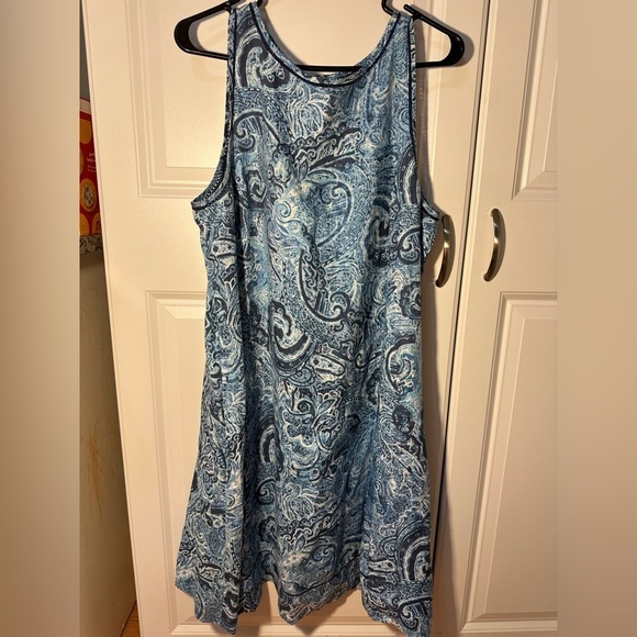 J. Jill 100% Linen Sleeveless Dress with Pockets – Blue Paisley – Size large - Picture 3 of 7